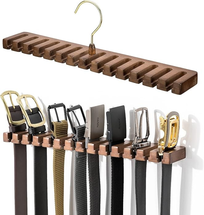 Wooden Belt Rack for Closet Wall Mount, Sturdy Belt Hanger Organizer Holds 14 Belts, Space Saving... | Amazon (US)