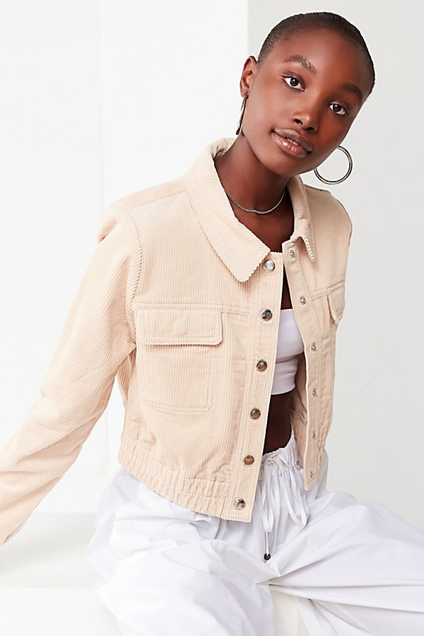 UO No Excuse Cropped Corduroy Jacket - Beige XS at Urban Outfitters | Urban Outfitters (US and RoW)