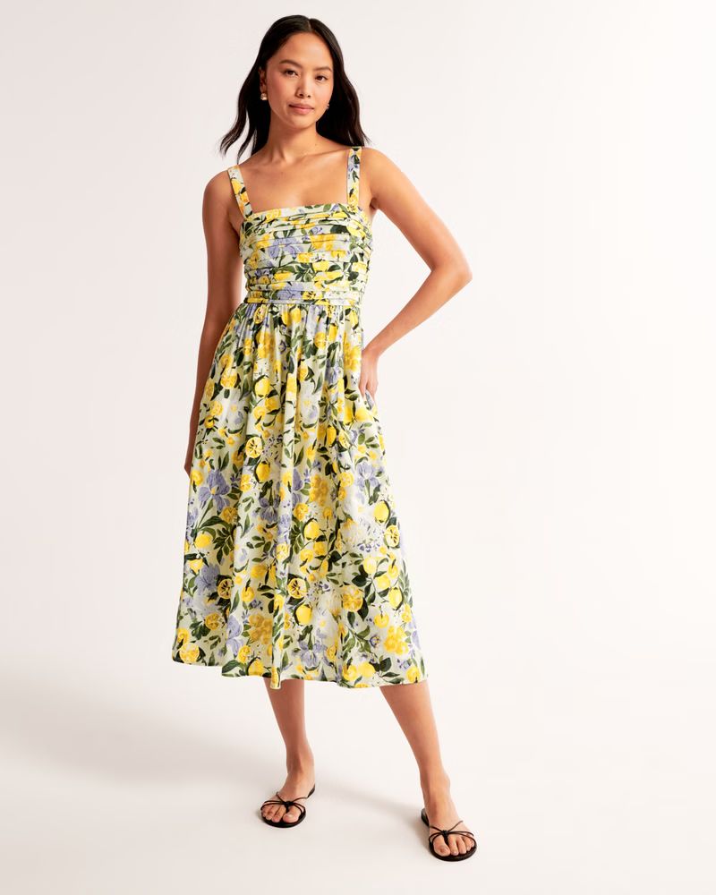Women's Emerson Linen-Blend Wide Strap Midi Dress | Women's | Abercrombie.com | Abercrombie & Fitch (US)