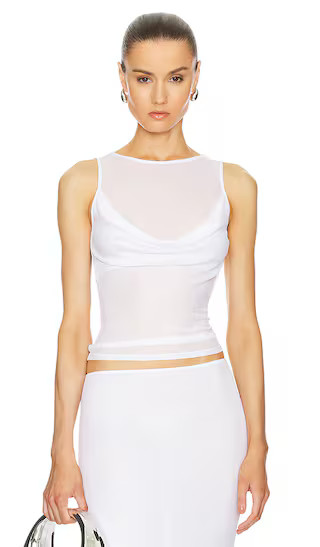 Sheer Knit Draped Top in White | Revolve Clothing (Global)