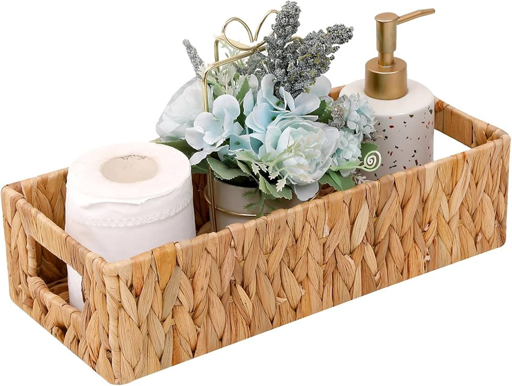 Toilet Paper Holders Toilet Tank Basket for Bathroom,Water Hyacinth Storage Basket Toilet Paper B... | Amazon (US)