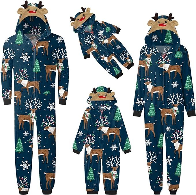 JINGPEINS Christmas Pajamas for Family 2022 Funny Elk Reindeer Hooded Jumpsuits Matching Family C... | Amazon (US)