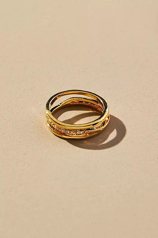 Layered Crystal Ring By Anthropologie in Gold Size 6 | Anthropologie (US)