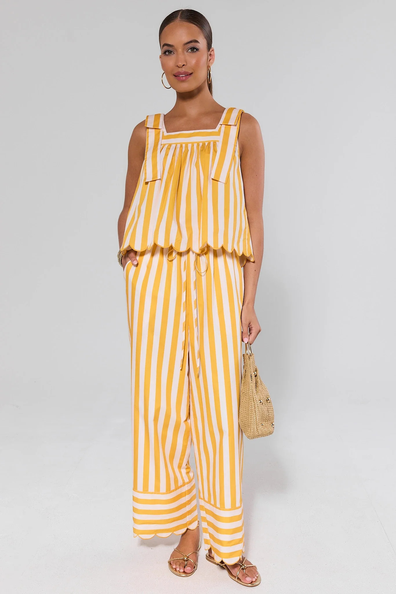 Lindsey Yellow Stripe Wide Leg Pants | Avara