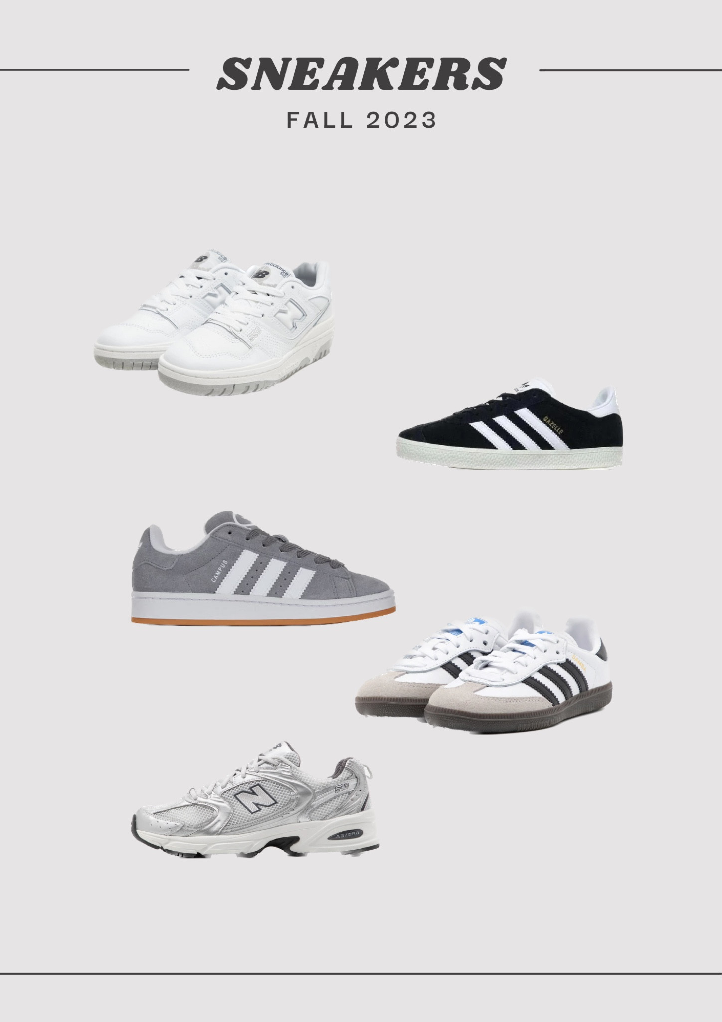 SNEAKERS - Fall 2023

Sélection de tendances sneakers pour l’automne 2023

#LTKSeasonal #LTKeurope #LTKshoecrush