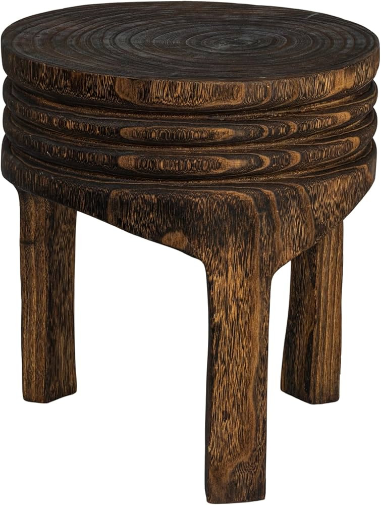 Creative Co-Op Round Paulownia Wood Carved Stool with Charred Finish, Natural | Amazon (US)