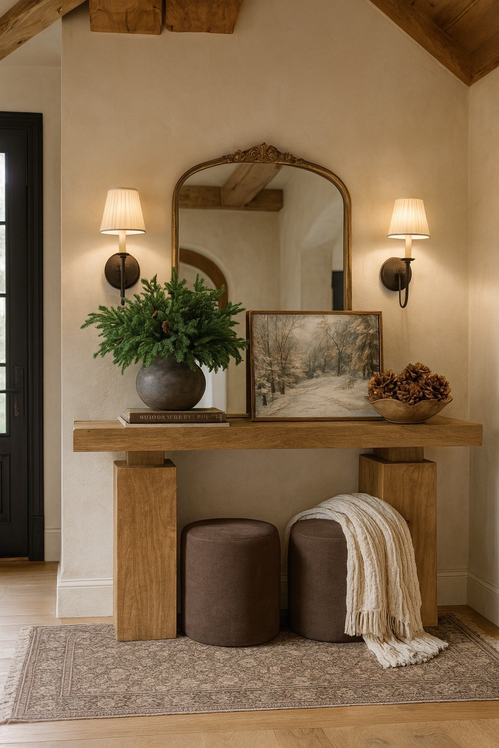 Neutral Entryway Decor Ideas | Amazon Home Finds

Bring timeless warmth to your home with this cozy, neutral entryway look. I layered a solid wood console table with soft ottomans, a framed winter landscape, and a lush greenery arrangement for an inviting, organic feel. The arched mirror, wall sconces, and textured rug complete the McGee-inspired aesthetic — all beautiful Amazon finds that blend comfort and sophistication effortlessly.

#entrywaydecor #neutralhome #consoledecor #amazonhomefinds #entrywaytable #winterdecor #homedesign #livingroomfurniture #mirrordecor #amazonfinds

#LTKFindsUnder50 #LTKSaleAlert #LTKHome