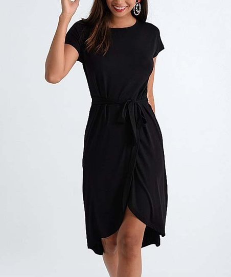 Milan Kiss Black Tie-Waist Tulip-Hem Dress - Women | Zulily