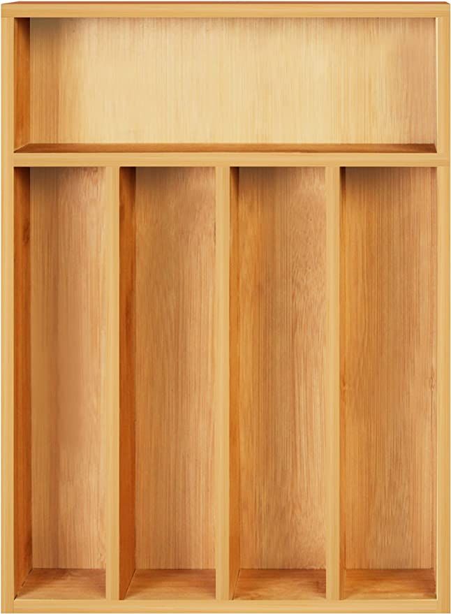 Utopia Kitchen Bamboo Silverware Organizer- 5 Compartments - Bamboo Drawer Organizer - Bamboo Har... | Amazon (US)