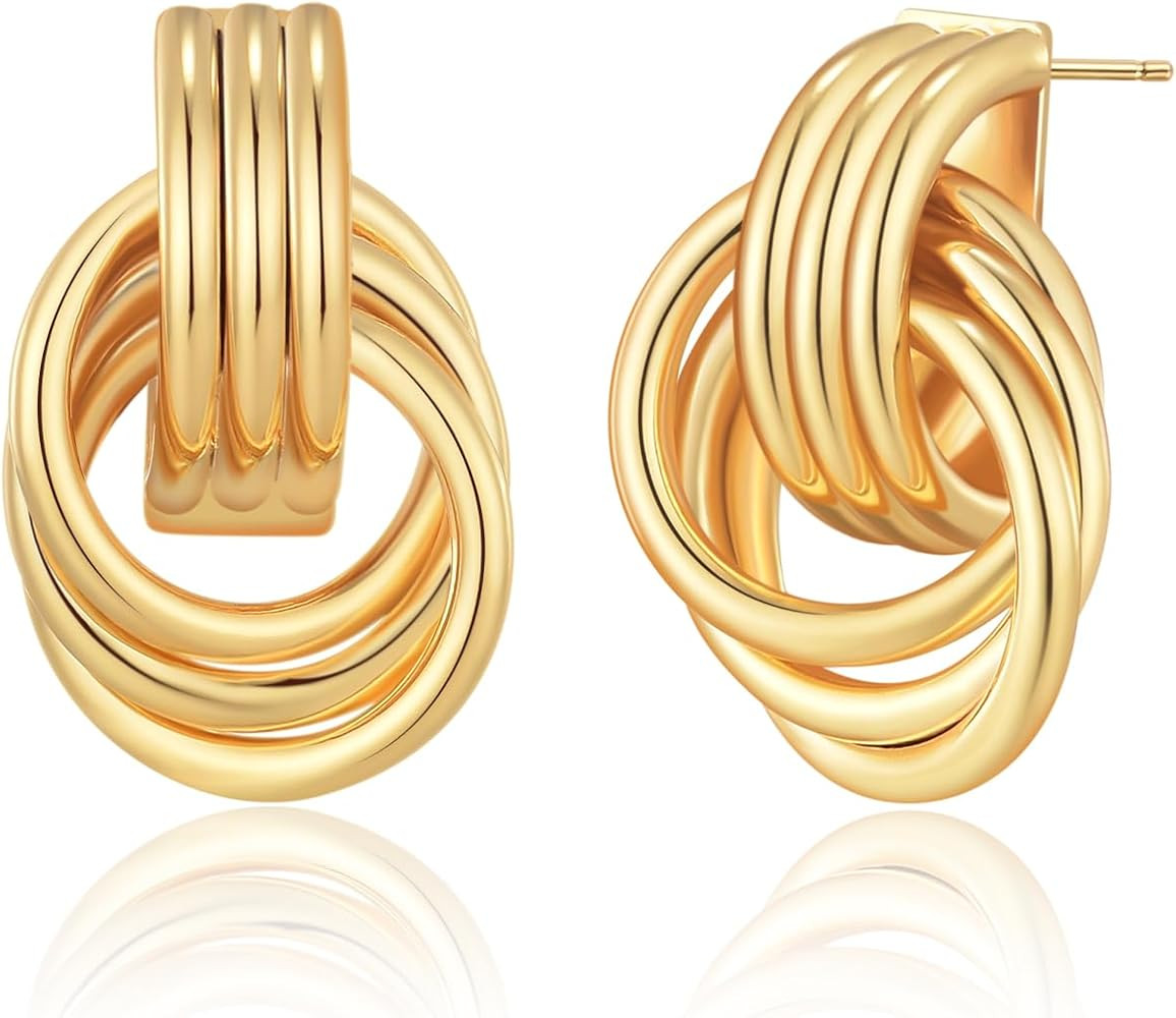 MOROTOLE Chunky Gold Earrings, Vintage Trendy 18K Plated Gold Dangle Drop Statement Earrings for ... | Amazon (US)