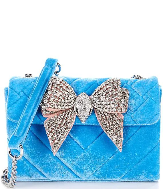 Medium Blue Velvet Kensington Rhinestone Bow Crossbody Bag | Dillard's