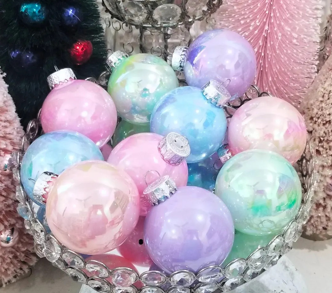 Pastel Iridescent Christmas Ornament Balls Shatterproof - Bakery Candyland Pink Blue - Etsy | Etsy (US)