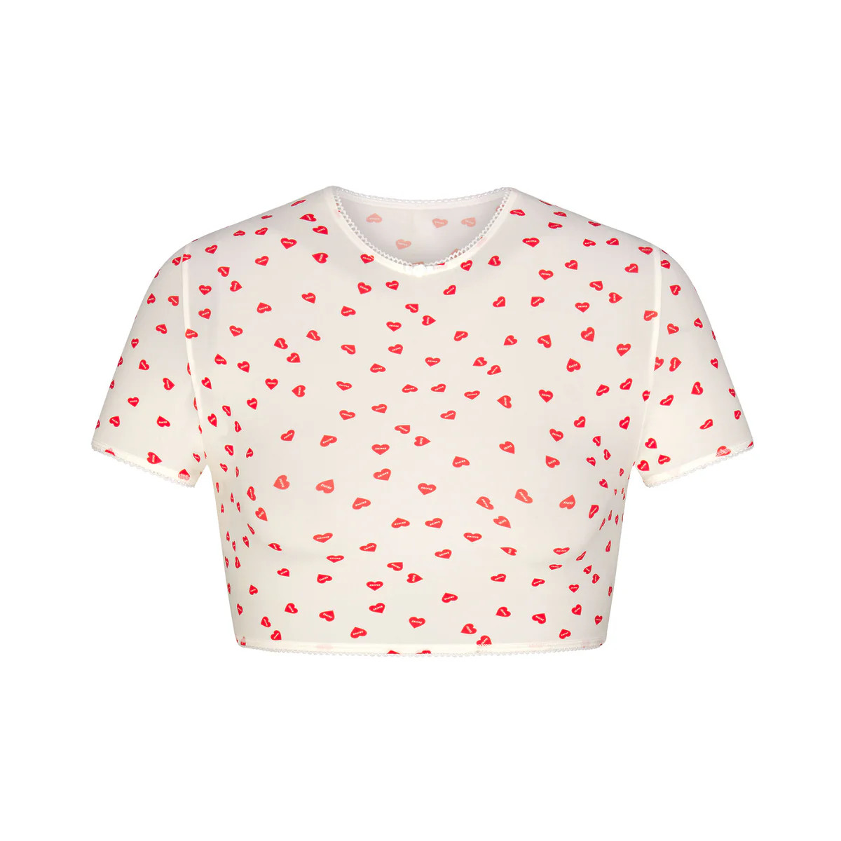 FITS EVERYBODY PICOT TRIM SUPER CROPPED T-SHIRT | RUBY HEART PRINT | SKIMS (US)