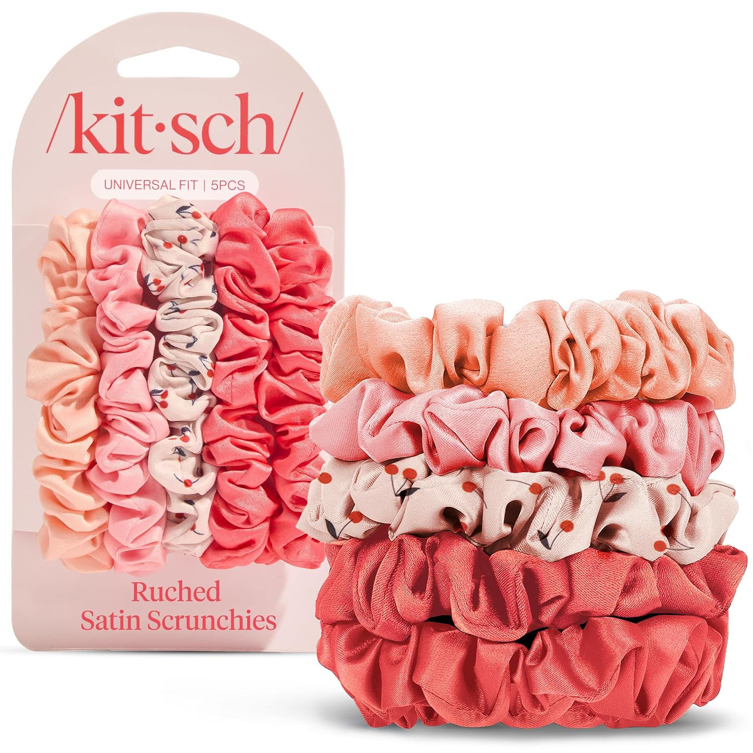 Kitsch Ruched Satin Scrunchies 5pc Set - Assorted Cherry Blossom | Amazon (US)