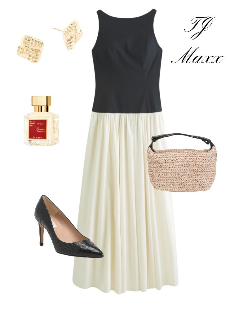 Chic outfit idea, tj maxx sale, black & white dress, heels, baccarat Rouge 540, gold square earrings, purse, vacation.#ltkoutfit #ltkfashion

#LTKSaleAlert #LTKHoliday #LTKFindsUnder50