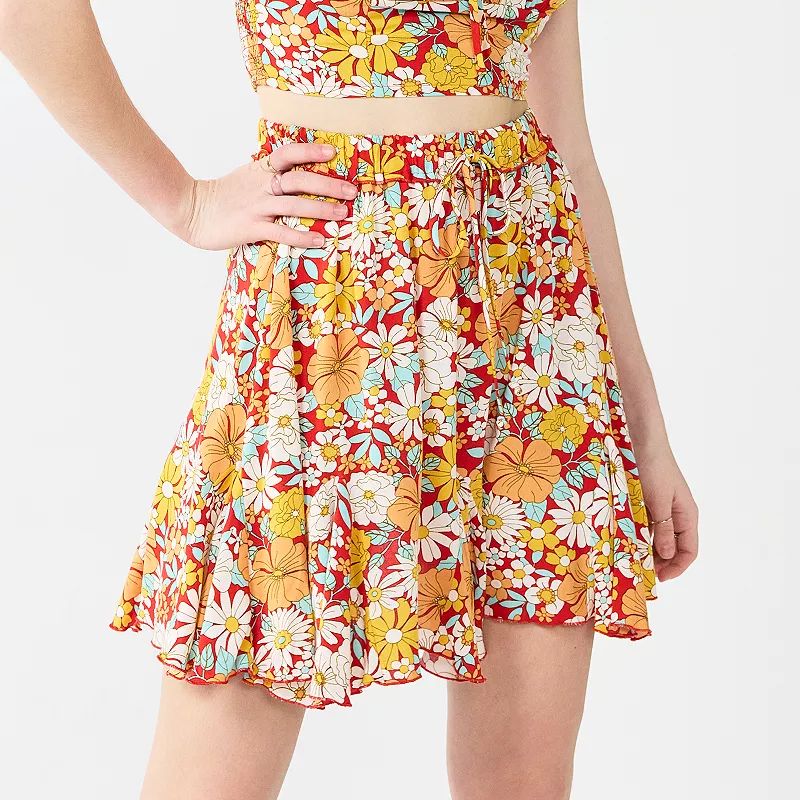 Juniors' SO Tie-Front Floral Mini Skirt, Girl's, Size: XL, Brt Red | Kohl's