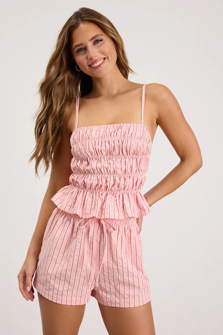 Christa Pink Striped Drawstring Shorts | Lulus