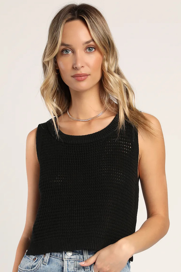 Get the Look Black Loose Knit Sweater Tank Top | Lulus
