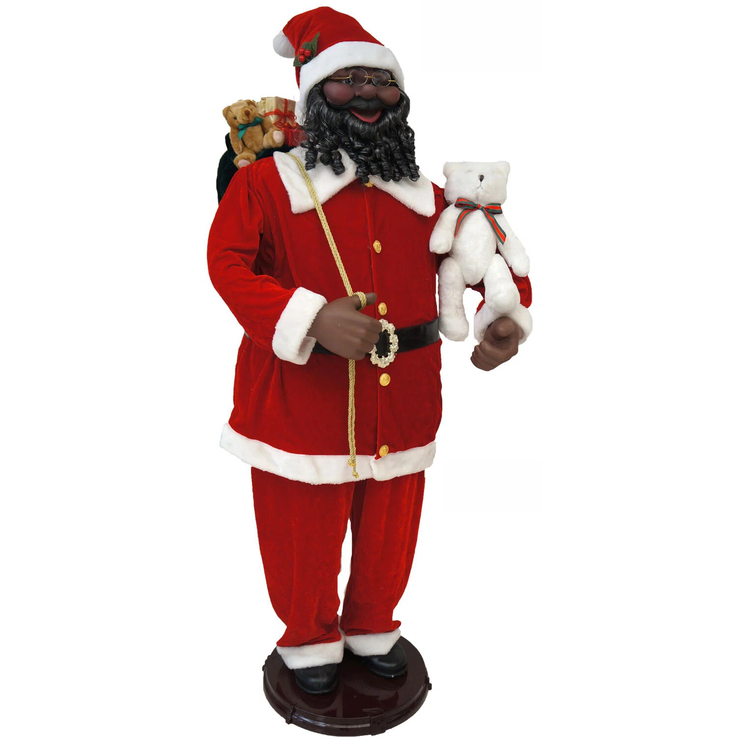 Fraser Hill Farm Life Size 58-in. Dancing African American Santa Animatronic with Gift Sack | Wayfair North America