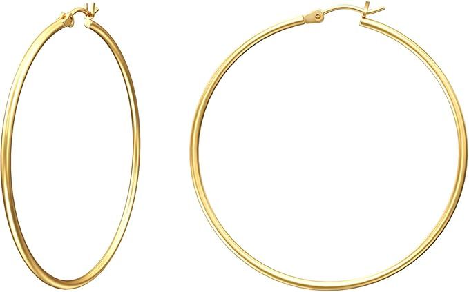 Gacimy Gold Hoop Earrings for Women, 14K Gold Plated Hoops with 925 Sterling Silver Post | Amazon (US)