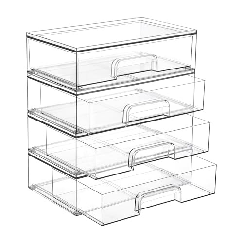 Vtopmart 12.1''W Clear Stackable Storage Drawers,4 Pack Acrylic Plastic Organizers Bins for Makeup Palettes, Cosmetics, and Beauty Supplies,Ideal for Vanity, Bathroom,Cabinet,Desk Organization | Amazon (US)