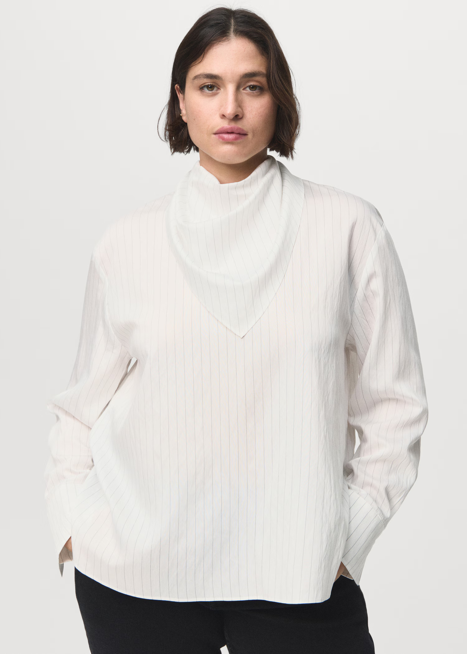 Striped blouse with handkerchief - Women | MANGO USA | Mango (US/MX/AU)