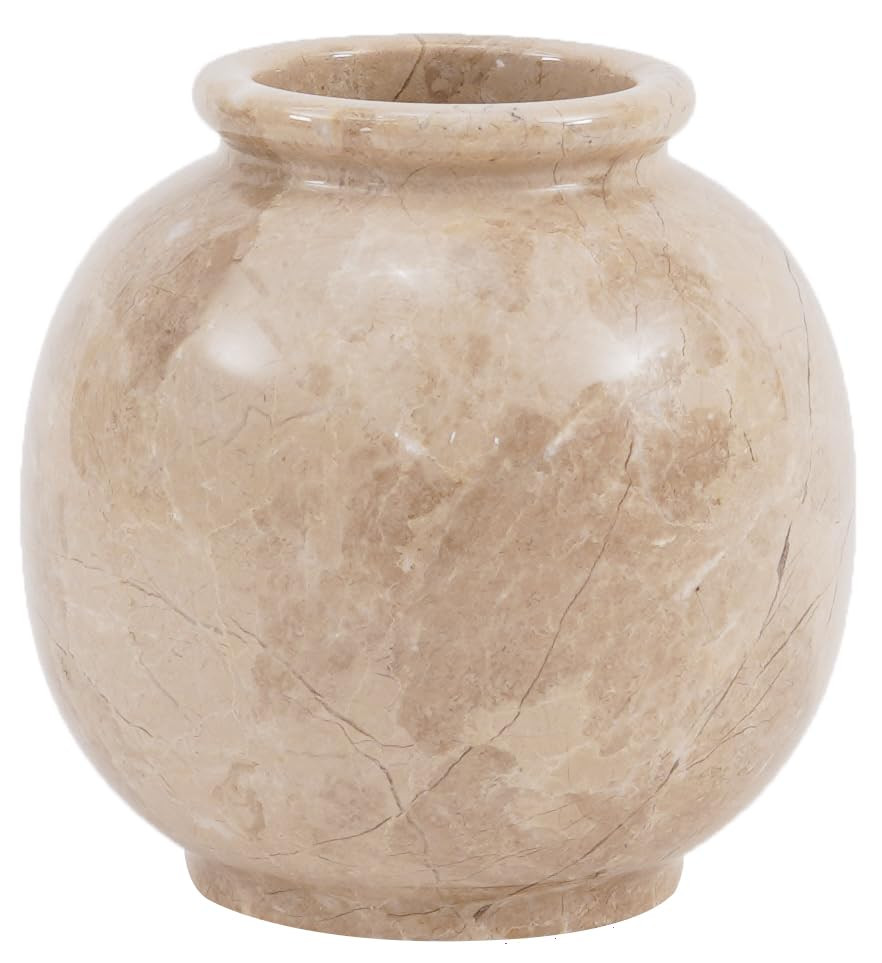 Marble Vase 5 Inch Handmade Beige Stone Flower Vase for Pampas Grass & Aesthetic Room Decor, Smal... | Amazon (US)