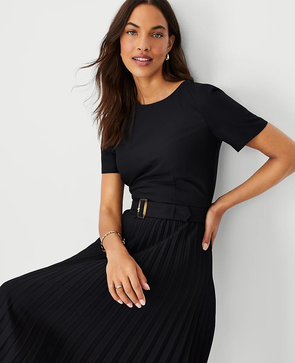Belted Pleated Flare Dress | Ann Taylor (US)