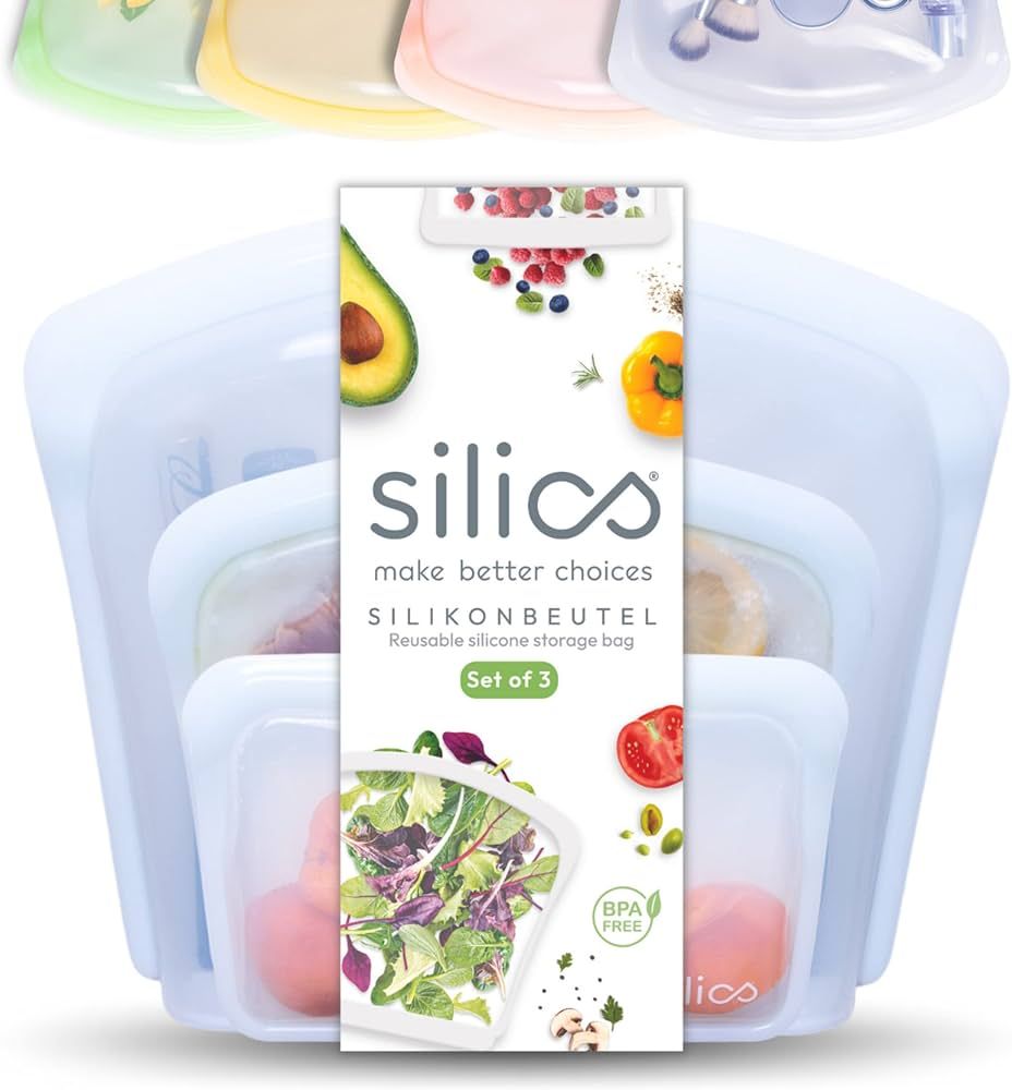Silics® Reusable Freezer Bags (Set of 3) Sky Blue - Silicone Food Bags, Dishwasher Safe, Sous Vi... | Amazon (DE)