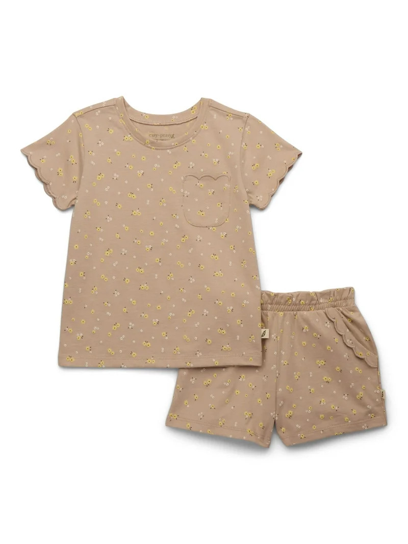 easy-peasy Toddler Girls Organic Jersey Sleeve Tee & Scallop Shorts Set, 2-Piece, Sizes 18M-5T | Walmart (US)