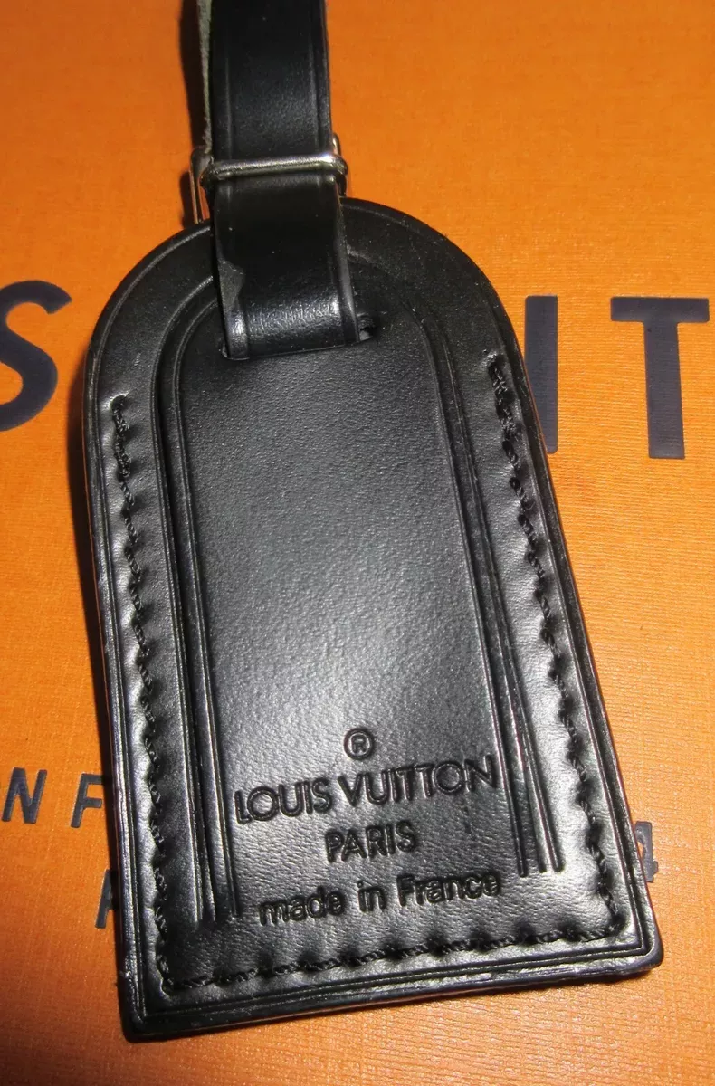 Louis Vuitton Small Luggage Tag Black Leather with brass hardware UNSTAMPED
