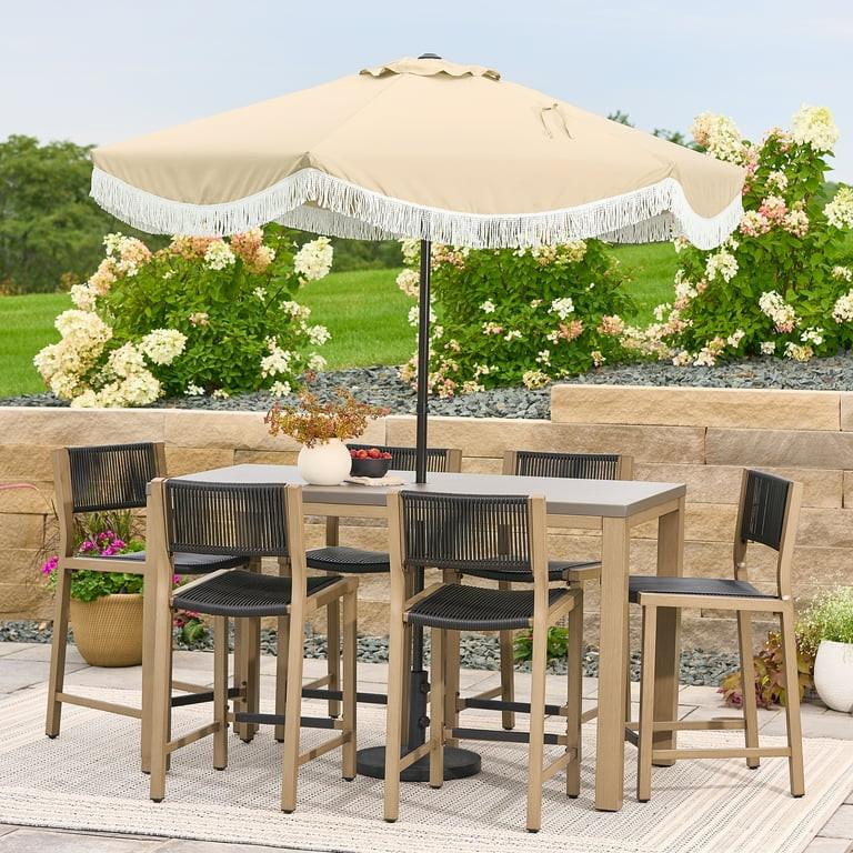 Better Homes & Gardens 7.5' Beige Scallop with Cream Fringe Patio Umbrella | Walmart (US)