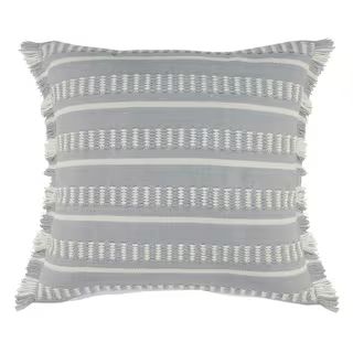 LR Home Dash Blue/White Square Striped Outdoor Throw Pillow with Fringe PILLO07590BLU2020 - The H... | The Home Depot