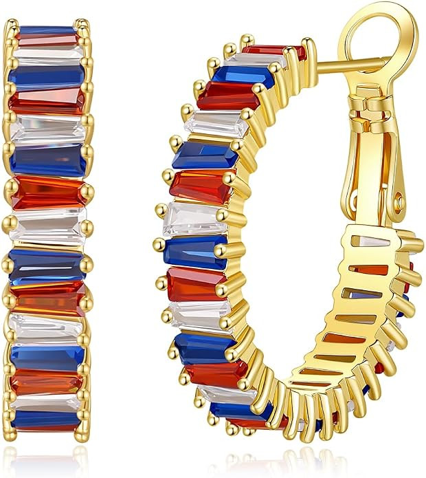 4th of July Earrings for Women - Patriotic American Flag Hoop Jewelry, Red White and Blue Outfits... | Amazon (US)