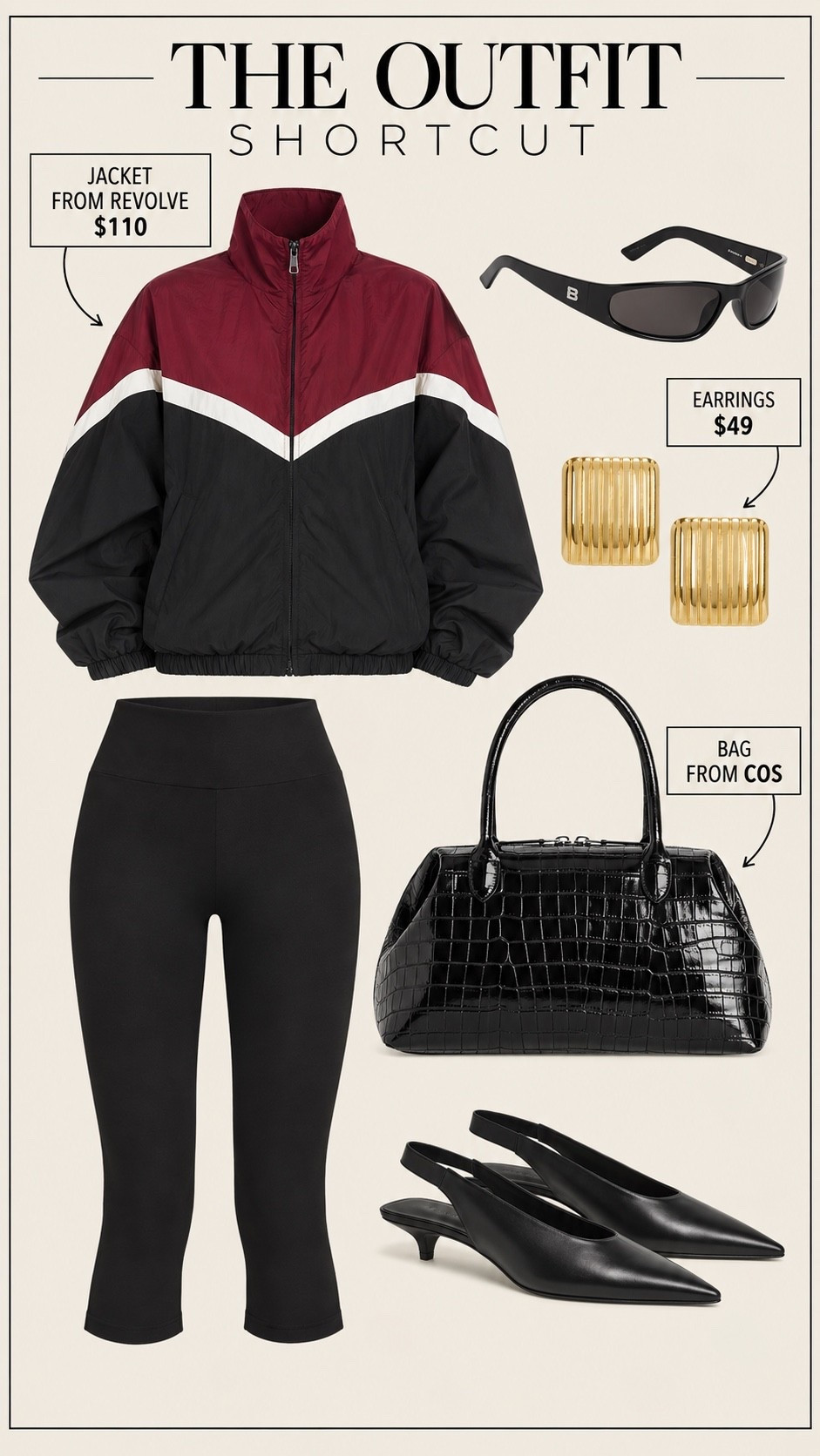 Such an easy outfit. You look super cool, but you’re still comfortable. I would order the windbreaker one size up. I like them a little bit oversized. ￼￼￼