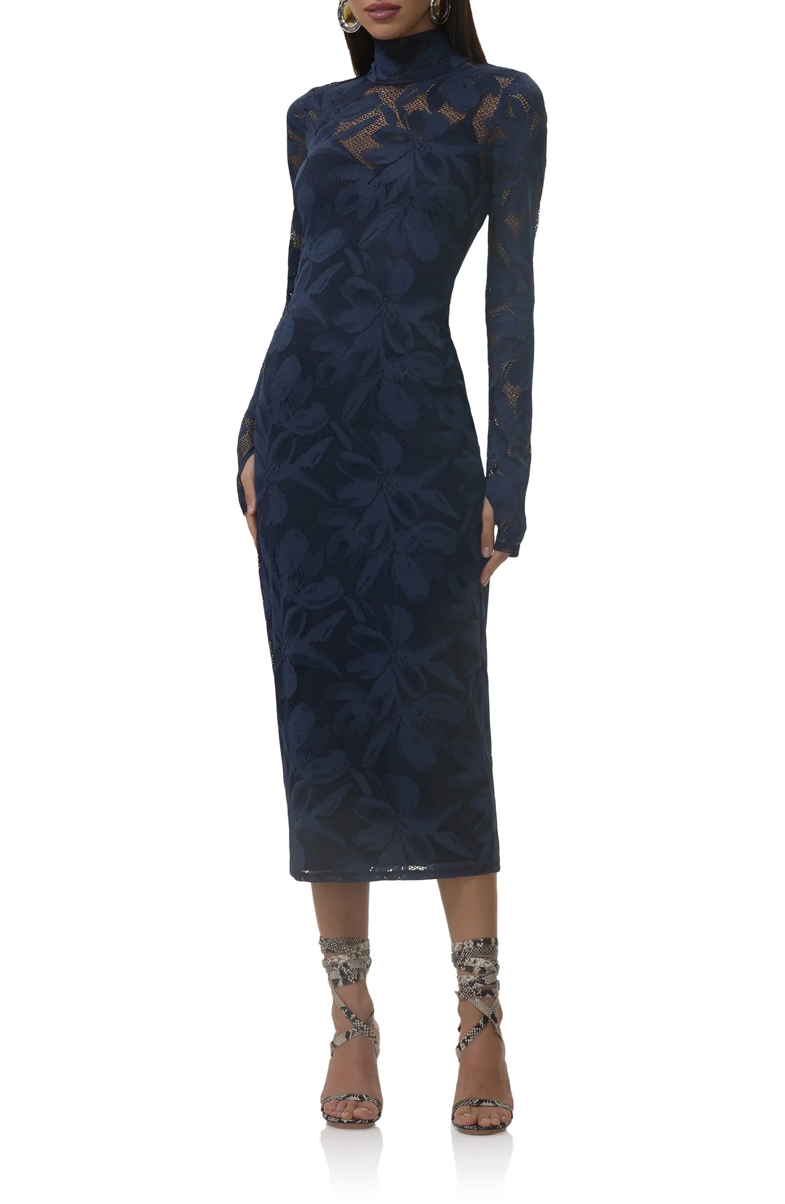 AFRM Shailene Long Sleeve Turtleneck Floral Lace Dress | Nordstrom | Nordstrom