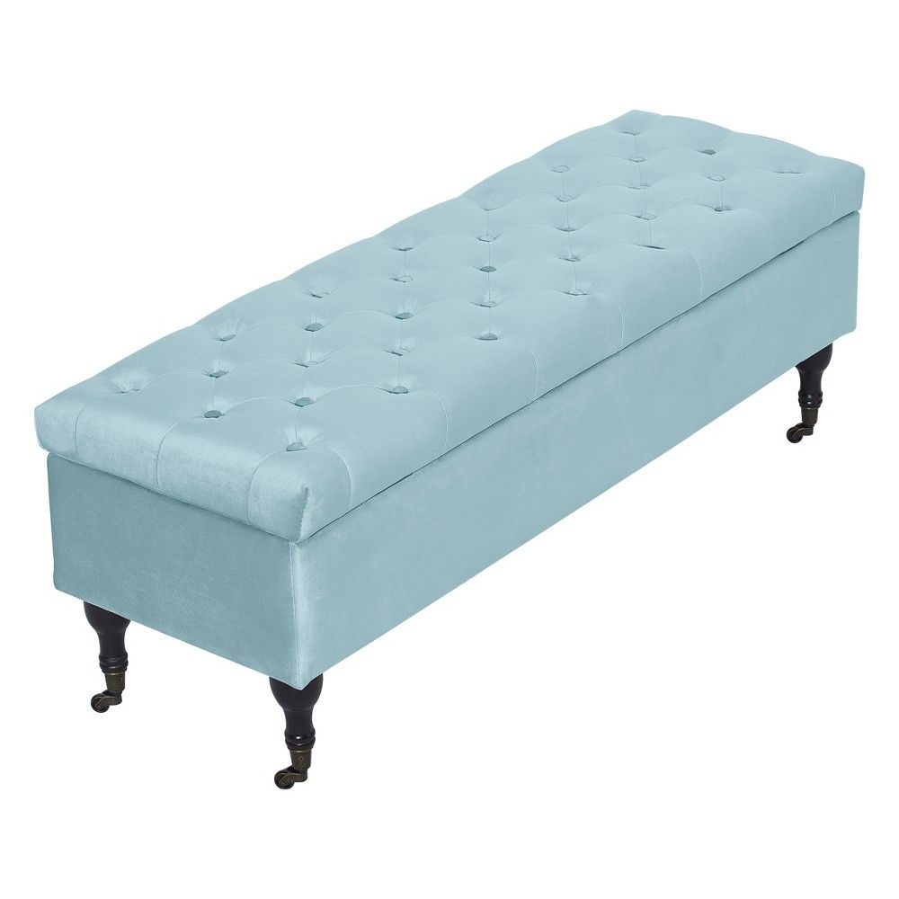 Collette Tufted Storage Bench Seaglass Blue Velvet - Adore Decor | Target