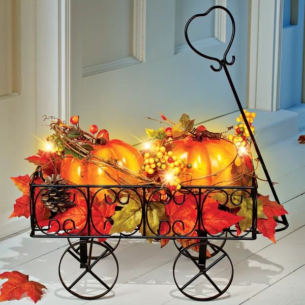 3 Piece Lighted Pumpkin Wagon Fall Ornament Set | Wayfair North America