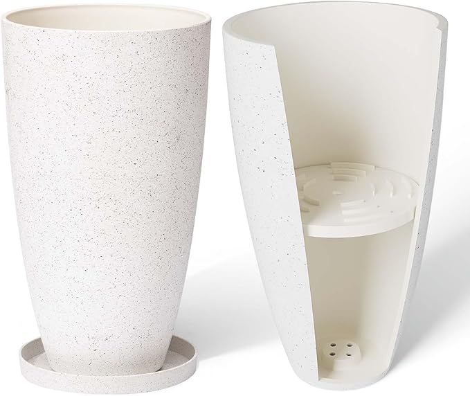 LA Jolie Muse 20 Inch Tall White Planters,Set of 2 Indoor/Outdoor Tall Planters with Shelf Insert... | Amazon (US)