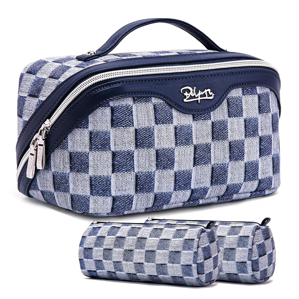 BOYATU Travel Makeup Bag for Women: Large Cosmetic Bag Set of 3 - PU Leather Make up Bag with Com... | Amazon (US)