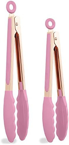 COOK WITH COLOR Stainless Steel Silicone Tipped Kitchen Food BBQ and Cooking Tongs Set of Two 9” and | Amazon (US)