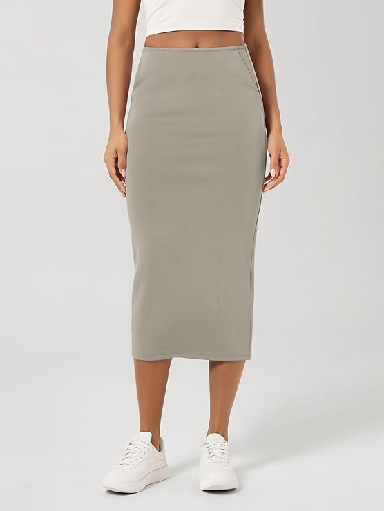 ODODOS Modal Soft Midi Skirt for Women Back Slit High Waist Casual Long Pencil Skirts with Pocket... | Amazon (US)