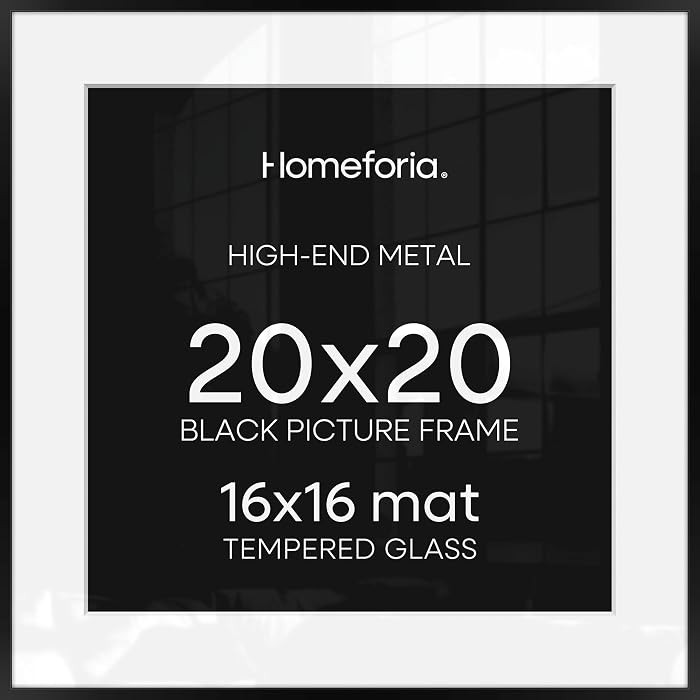 Homeforia 20x20 Picture Frame Black, High End Metal 20x20 Square Poster Frame Matted to 16x16 Pri... | Amazon (US)