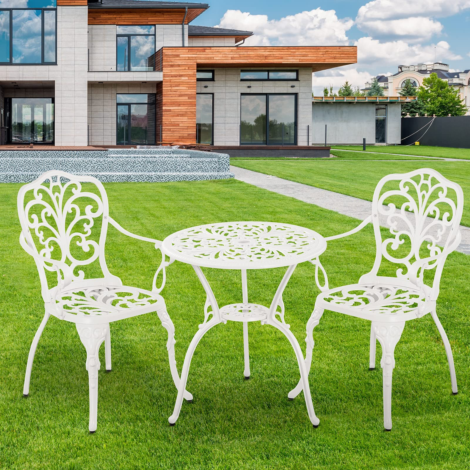 Patio Bistro Set 3 Piece Cast Aluminum Outdoor Bistro Set, Rust Resistance Bistro Table and Chair... | Amazon (US)