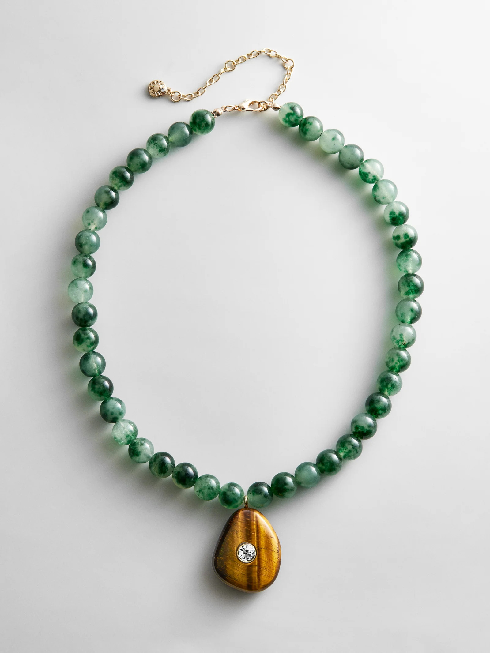 Jamie Semi-Precious Beaded Necklace - Green Jade/Tiger's Eye | BaubleBar