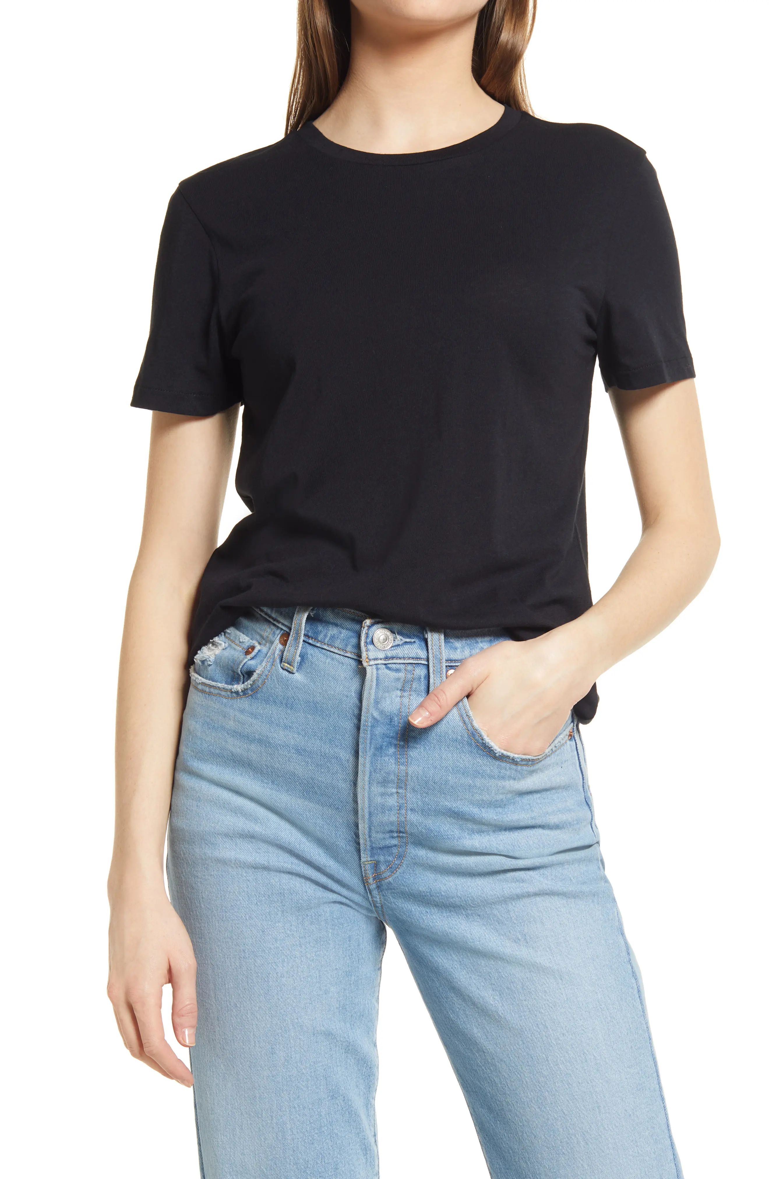 Open Edit Organic Cotton Blend T-Shirt in Black at Nordstrom, Size Medium | Nordstrom