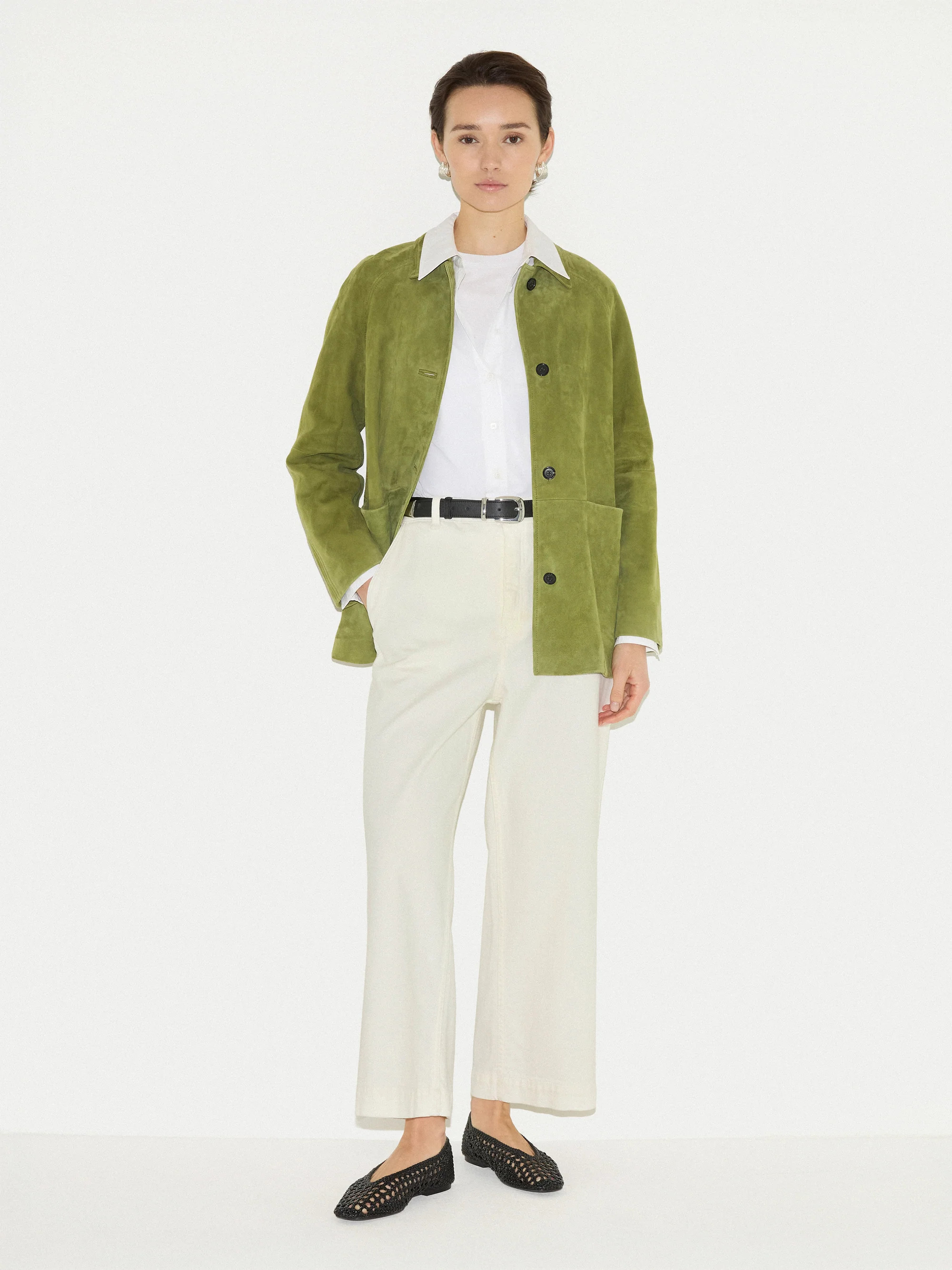 Suede Raglan Sleeve Jacket | Green | Jigsaw (UK)