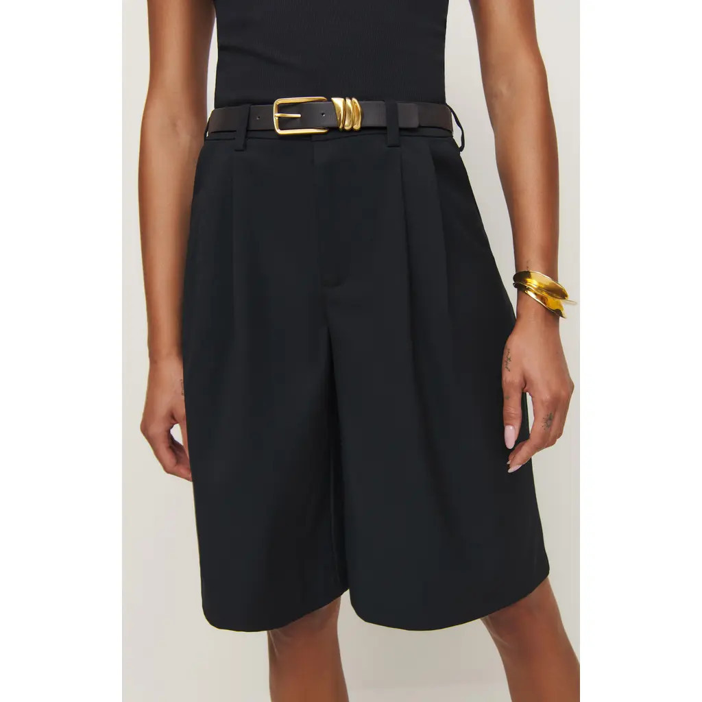 Reformation Drew Pleated Bermuda Shorts in Pitch Black at Nordstrom, Size 2 | Nordstrom
