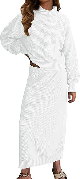 Dsewpaur Women 2 Piece Sweater Skirt Set Outfits Mock Neck Long Sleeve Sweater Knit Maxi Long Ski... | Amazon (US)
