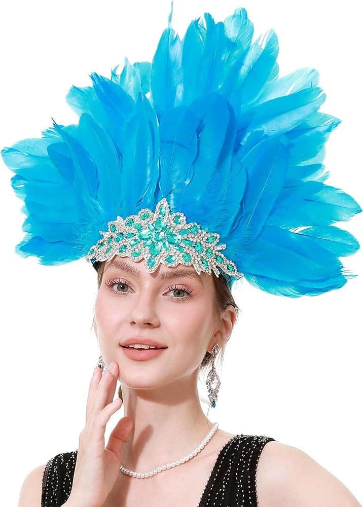 Women's Feather Headpiece Handmade Rhinestones Headband Halloween Showgirl Cosplay Headwear Acces... | Amazon (US)